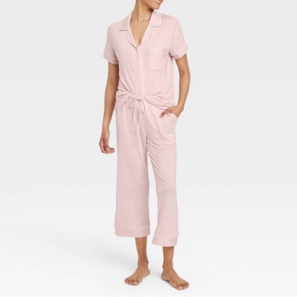 NWT Auden Cloud Knit Super Soft Pajama Set Pink & White Stripe Size XL